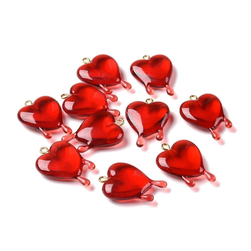 2273 10Pcs Red Melting Heart Charms Resin Flatback Heart Charms Valentine